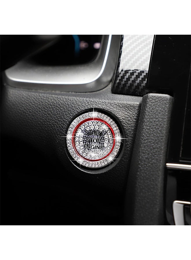 غطاء زر تشغيل محرك السيارة بلينغ، كريستال ماس، خاتم تشغيل ملصق، ملصق إكسسوارات براقة، زر الإشعال، شعار حجر الراين، زينة يونيفرسال (أبيض) - Image 4